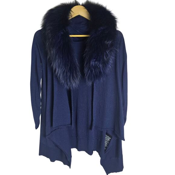 Alice + Olivia Izzy Cascade Open Front Cardigan Dyed Silver Fox Fur Collar, XS - Picture 4 of 11